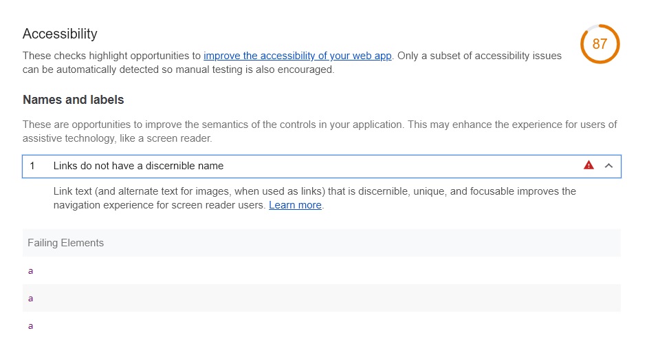 Initial Lighthouse Audit